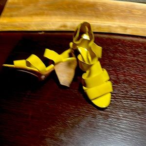 BCBG yellow strap pumps